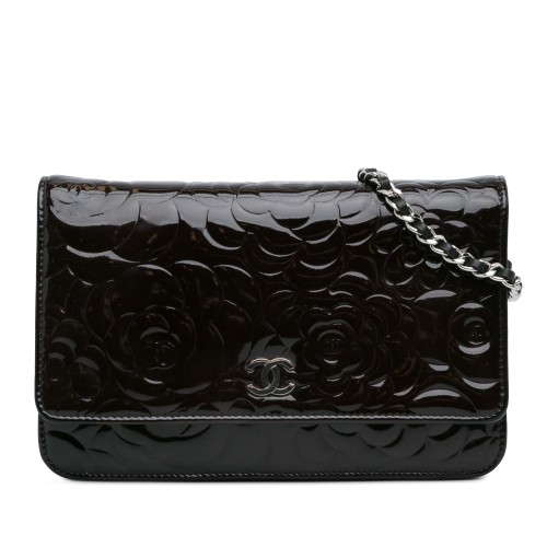 Chanel Patent Camellia Wallet On Chain