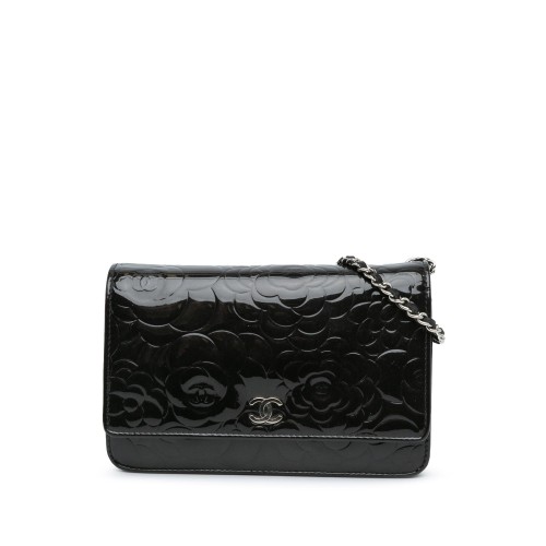 Chanel Patent Camellia Wallet On Chain