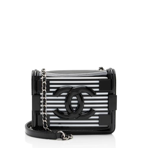 Chanel Patent Leather Striped Plexiglass Brick Boy Mini Flap Bag