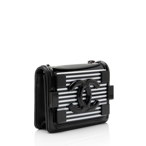 Chanel Patent Leather Striped Plexiglass Brick Boy Mini Flap Bag