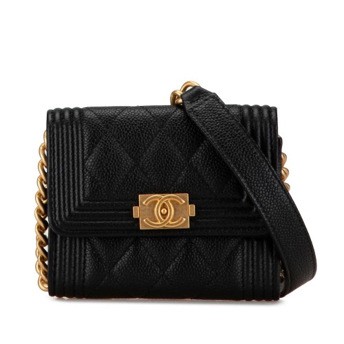 Chanel Quilted Caviar Boy Card Holder with Chain