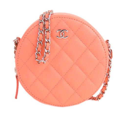 Chanel Quilted Caviar Round Clutch With Chain