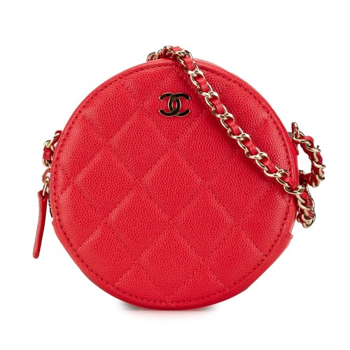 Chanel Quilted Caviar Round Clutch With Chain