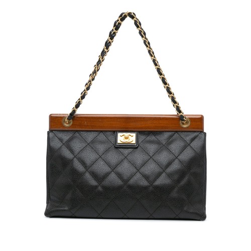 Chanel Quilted Caviar Wood Chain Shoulder Bag