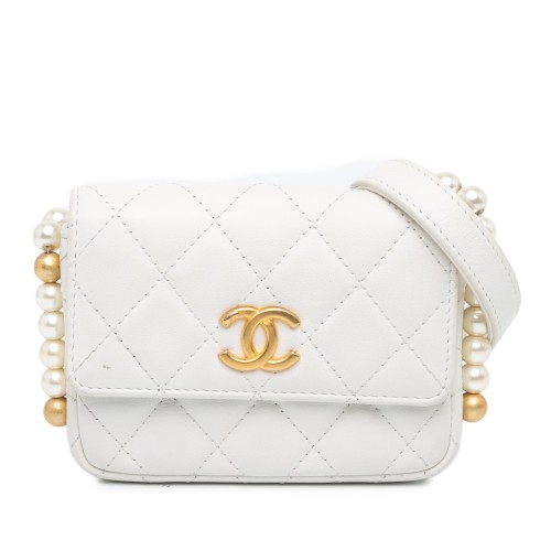 Chanel Quilted Lambskin About Pearls Card Holder On Chain