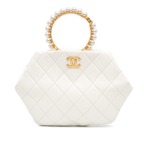 Chanel Quilted Lambskin Pearl Crown Handle Clutch Bag