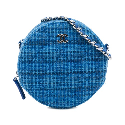 Chanel Quilted Tweed Round Clutch With Chain