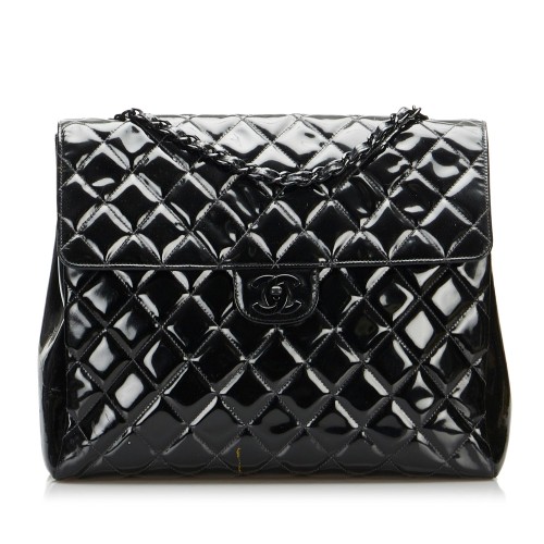 Chanel So Black Matelasse Patent Leather Single Flap Bag