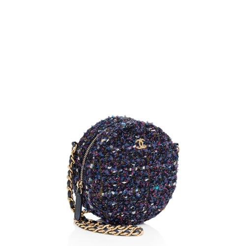 Chanel Tweed CC Round Clutch with Chain