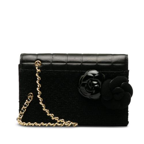 Chanel Tweed Chocolate Bar Camellia Clutch