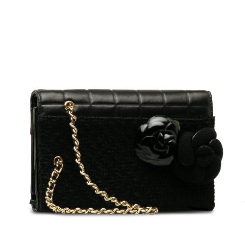 Chanel Tweed Chocolate Bar Camellia Clutch