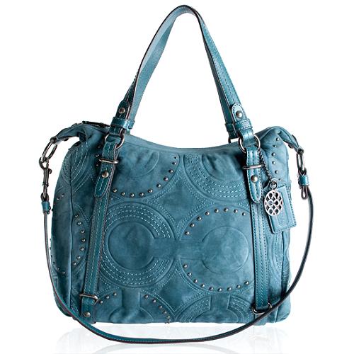 Coach Alexandra Embossed Suede Studded Shoulder Handbag