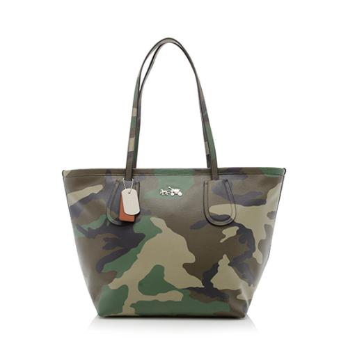 Coach Camo Print Leather Taxi Zip Top Tote