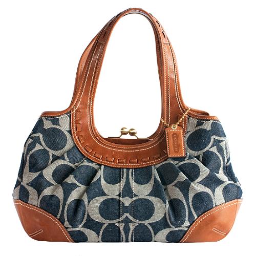 Coach Ergo Signature Denim Pleated Framed Satchel Handbag