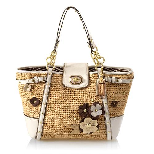 Coach Floral Embelished Straw Natalie Tote