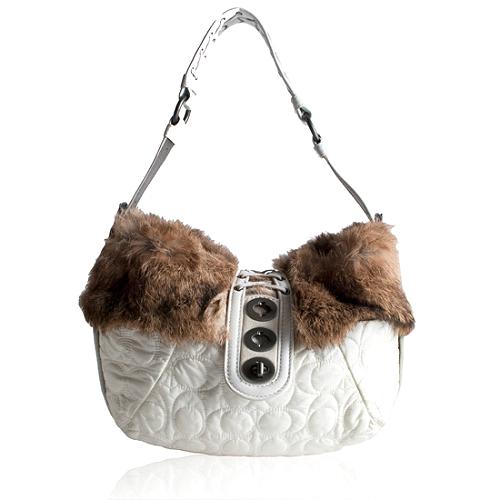 Coach Fur Trim Hobo Handbag