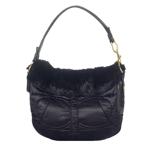 Coach Fur Trim Signature Hobo Handbag