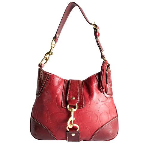 Coach Hamptons Leather Signature Stitched Hobo Handbag