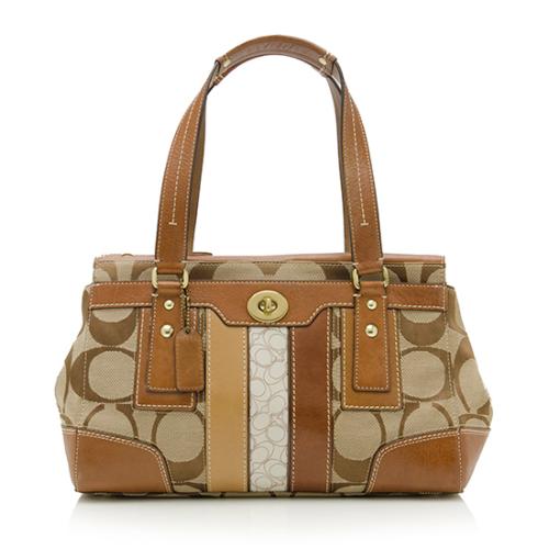 Coach Hamptons Signature Stripe Medium Carryall Satchel