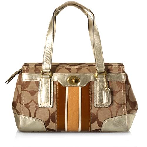 Coach Hamptons Signature Stripe Medium Carryall Tote