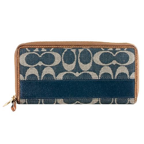 Coach Legacy Denim Signature Stripe Accordian Zip Wallet