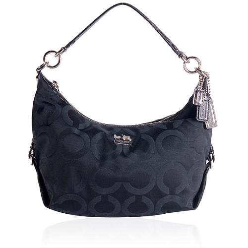 Coach Madison Signature Op Art Hailey Sateen Hobo Handbag 