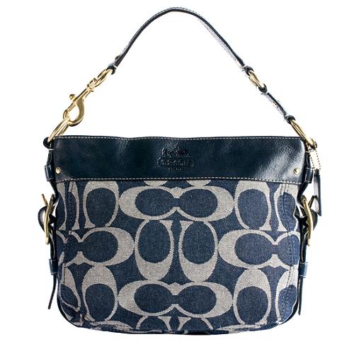 Coach Medium Denim Signature Zoe Hobo Handbag