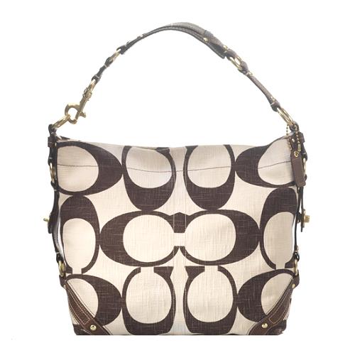 Coach Signature Cotton Canvas Carly Hobo Handbag