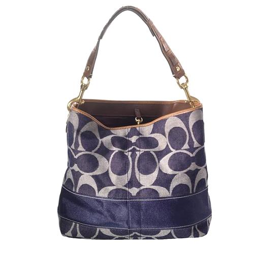 Coach Signature Stripe Denim Shoulder Handbag