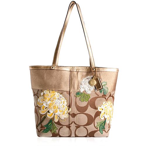 Coach Signature Stripe Floral Tote