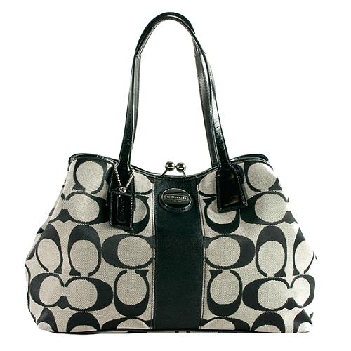 COACH SIGNATURE STRIPE CARRYALL deals SATCHEL BAG