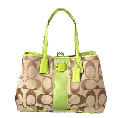 Coach Signature Stripe Framed Carryall Tote