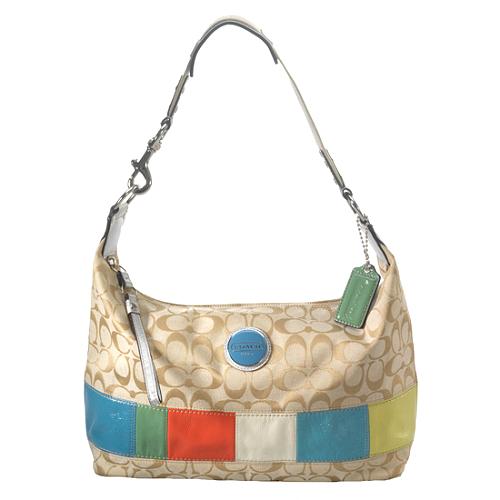 Coach Signature Stripe Hobo Handbag