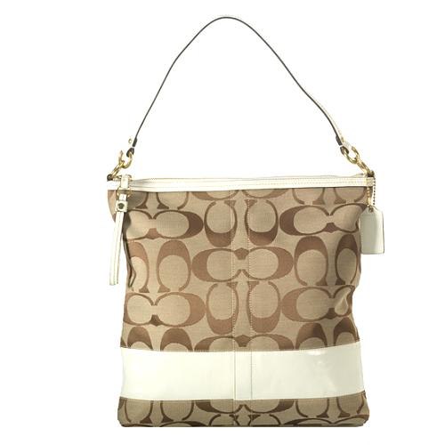 Coach Signature Stripe Patent Convertible Hobo Handbag