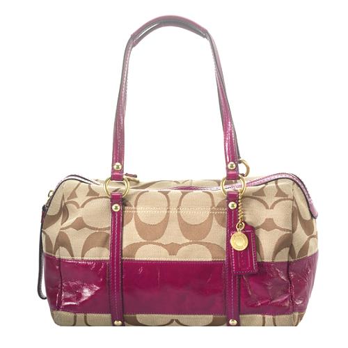 Coach Signature Stripe Satchel Handbag 