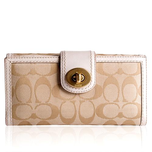 Coach Turnlock Signature Checkbook Wallet