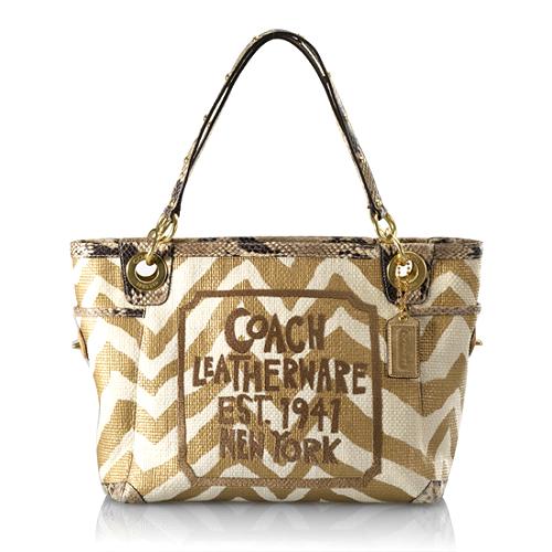 Coach Zebra Print Raffia Charm Tote