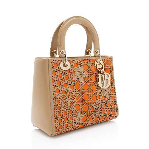 Dior Calfskin Suede Cutout Stars Lady Dior Medium Tote