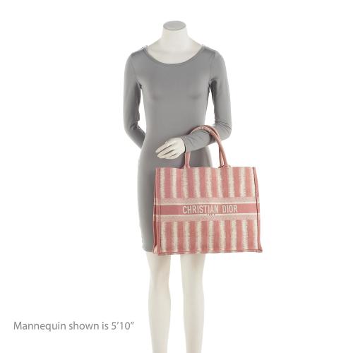 Dior Embroidered Striped Large Book Tote