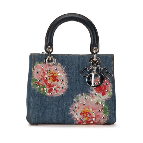 Dior Medium Denim Floral Embellished Lady Dior