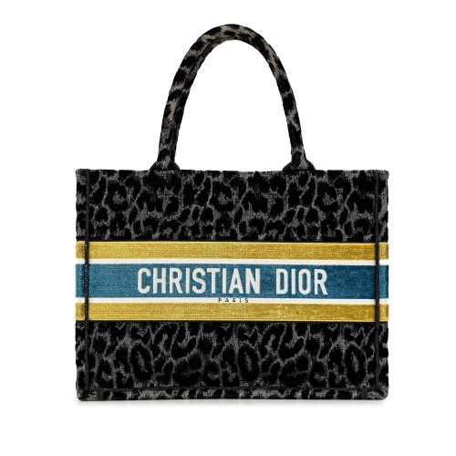 Dior Medium Embroidered Canvas Leopard Mizza Book Tote