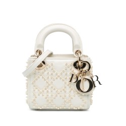 Dior Micro Lambskin Cannage Pearl Lady Dior