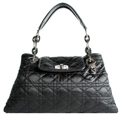 Dior Quilted Satin Cannage Charming Lock Satchel Handbag