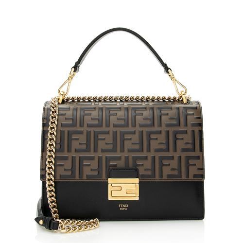 Fendi FF Embossed Calfskin Kan I Medium Shoulder Bag