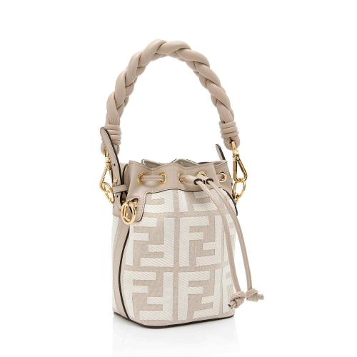 Fendi FF Embroidered Canvas Braided Mon Tresor Mini Bucket Bag