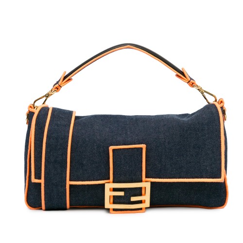 Fendi Large Denim Baguette Satchel