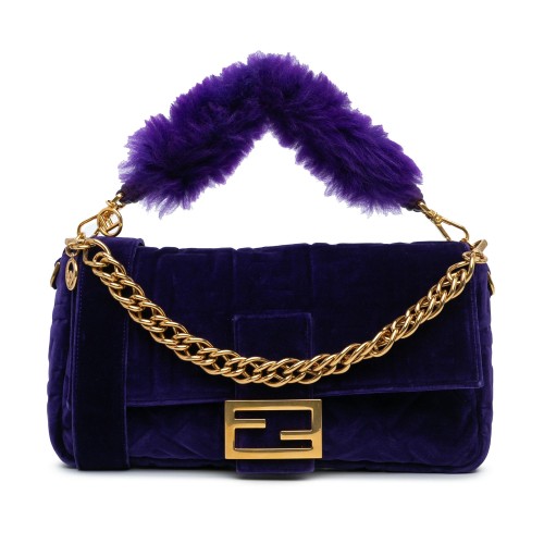 Fendi Large Zucca Embossed Velvet Baguette Satchel