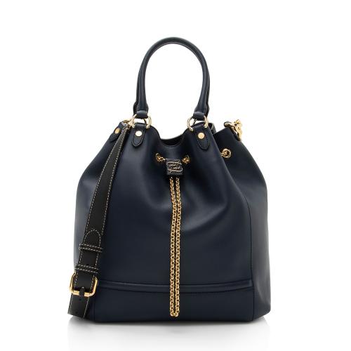 Fendi Leather Karligraphy Chain Bucket Bag