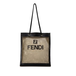 Fendi Leather-Trimmed Mesh Logo Tote