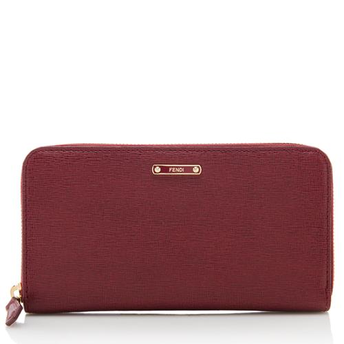 Fendi Saffiano Leather Zip Around Wallet